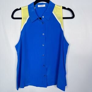 Equipment M Silk Mina Sleeveless Blouse Electric Blue Yellow White Colorblock